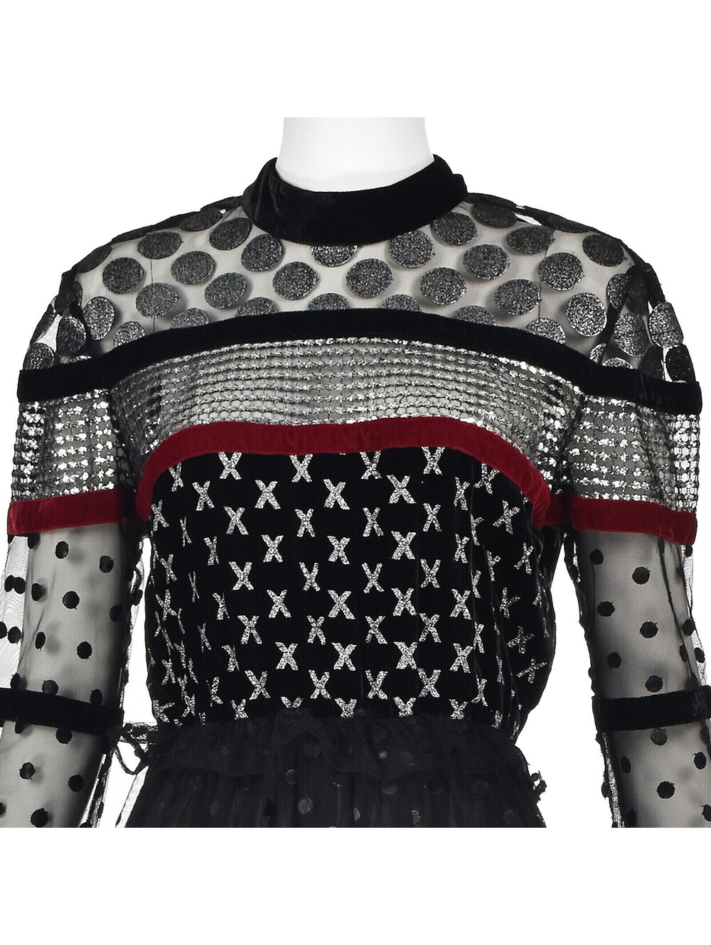 DODO BAR OR Black & Silver Tulle & Lace "Amaliya" Mini Party Dress, SIZE 12 - Picture 3 of 9